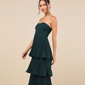 Strapless Green Tiered Dress | Wedding Guest | Fall Dress | Bridesmaid